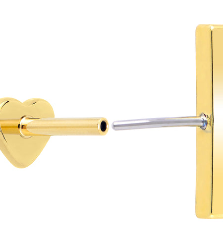 18G 1/4 Clear Gem Gold Plated Implant Grade Titanium Threadless Bar Flatback Stud