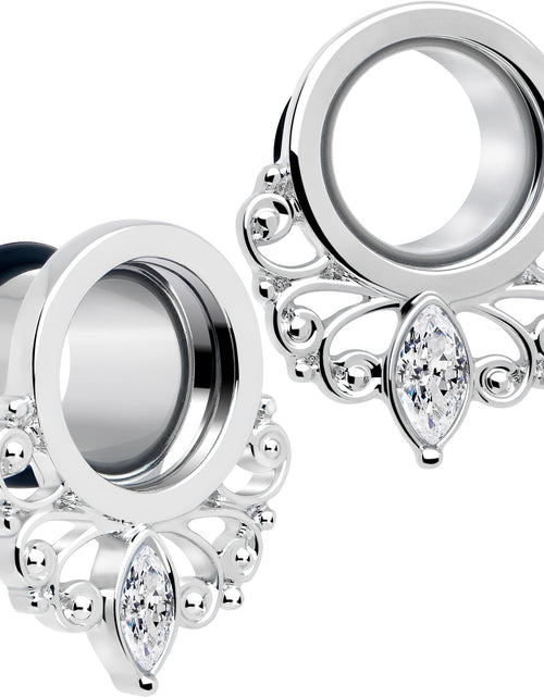 Load image into Gallery viewer, Clear Gem Drop Filigree Single Flare Tunnel Plug Set 6mm to 16mm
