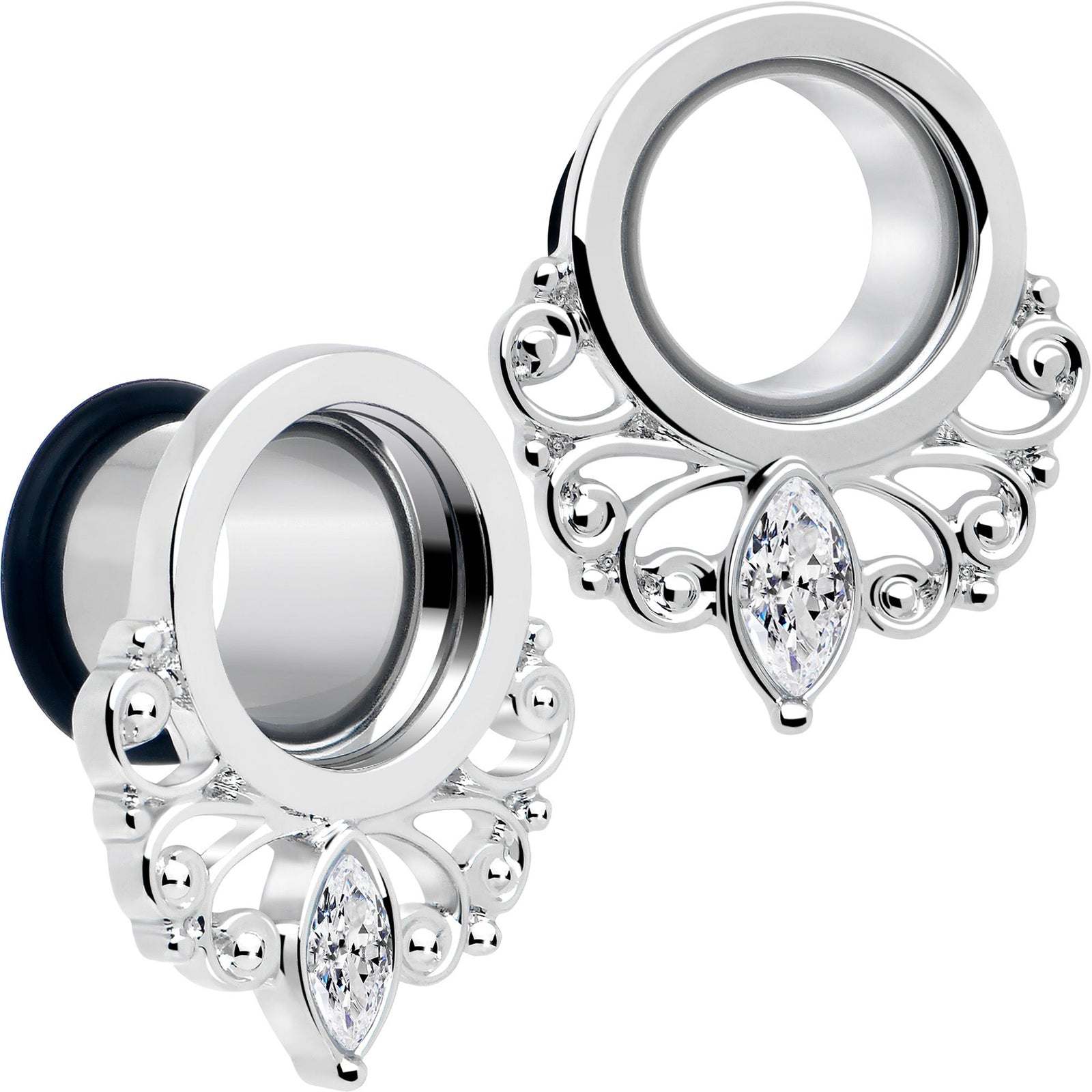 Clear Gem Drop Filigree Single Flare Tunnel Plug Set 6mm to 16mm