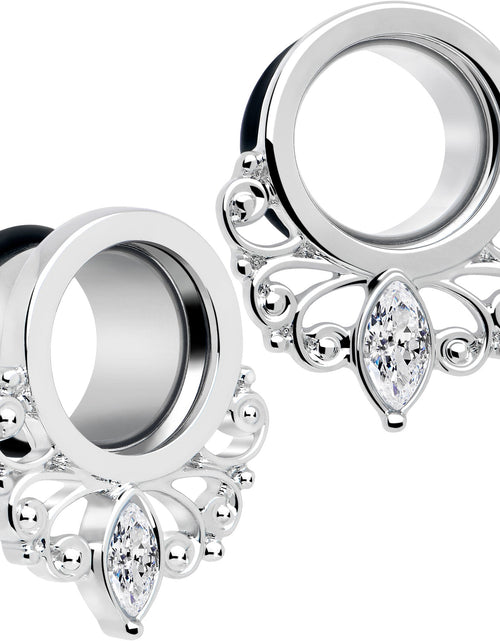 Load image into Gallery viewer, Clear Gem Drop Filigree Single Flare Tunnel Plug Set 6mm to 16mm
