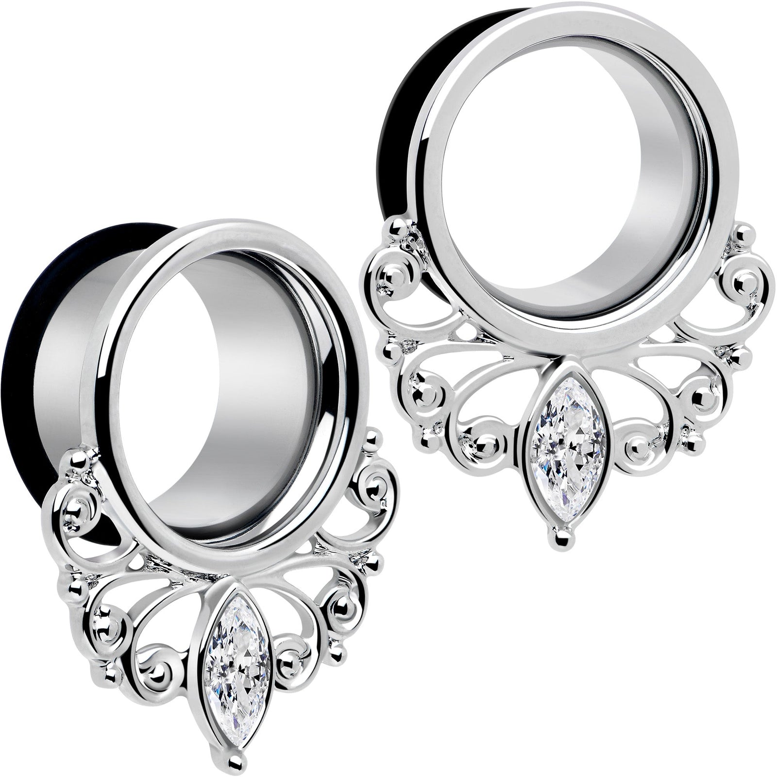 Clear Gem Drop Filigree Single Flare Tunnel Plug Set 6mm to 16mm