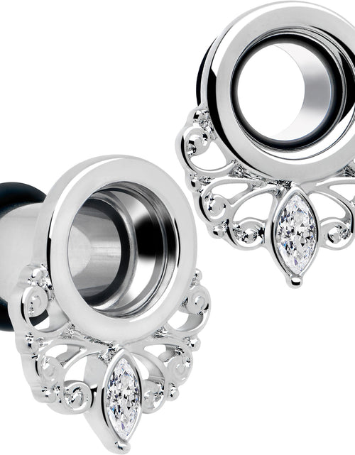 Load image into Gallery viewer, Clear Gem Drop Filigree Single Flare Tunnel Plug Set 6mm to 16mm
