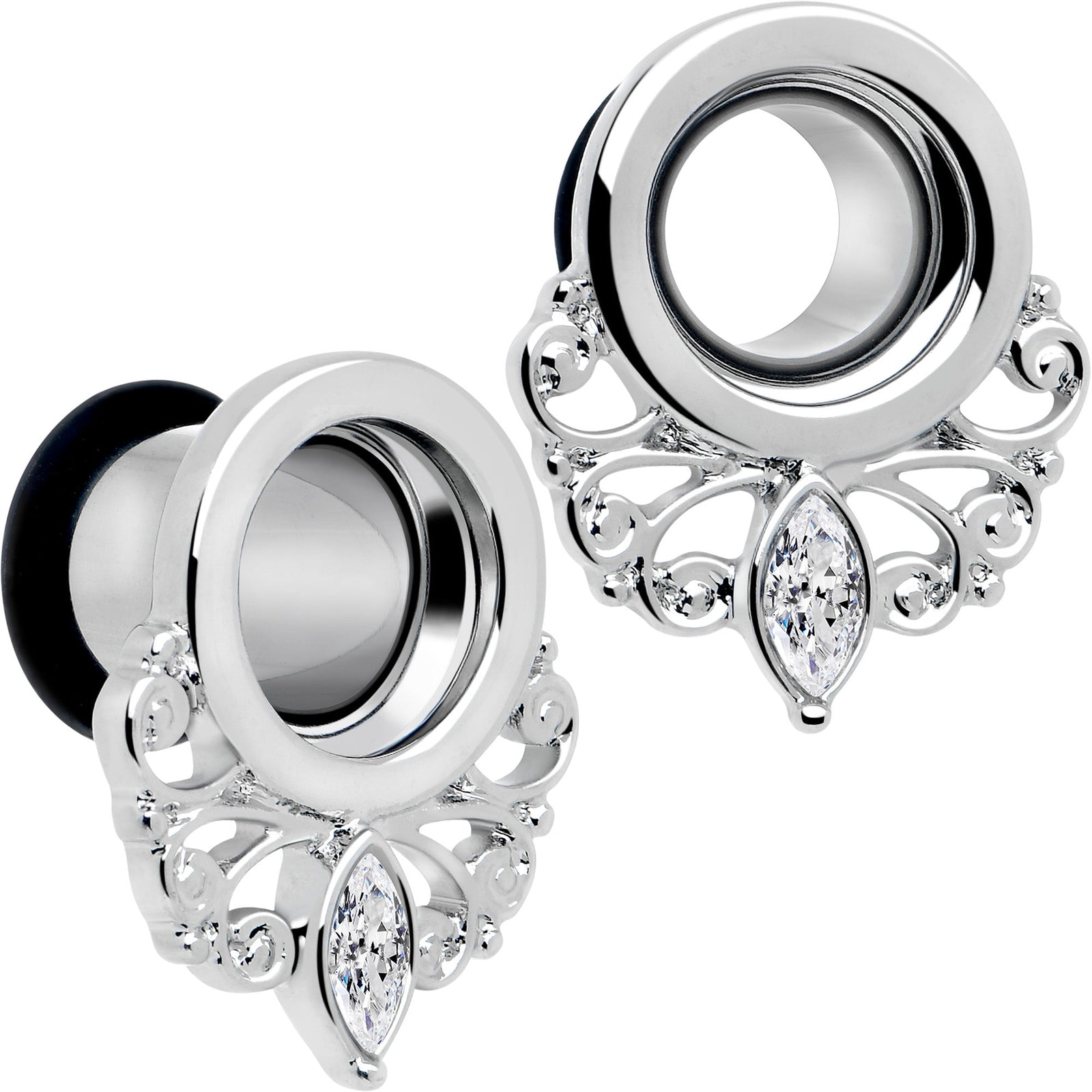 Clear Gem Drop Filigree Single Flare Tunnel Plug Set 6mm to 16mm