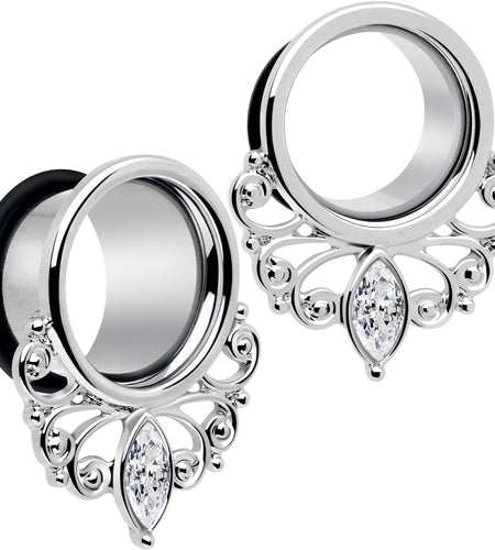Clear Gem Drop Filigree Single Flare Tunnel Plug Set 6mm to 16mm