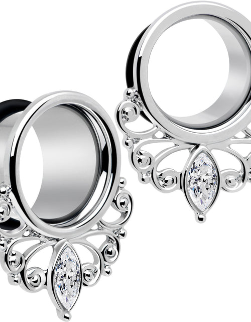 Load image into Gallery viewer, Clear Gem Drop Filigree Single Flare Tunnel Plug Set 6mm to 16mm
