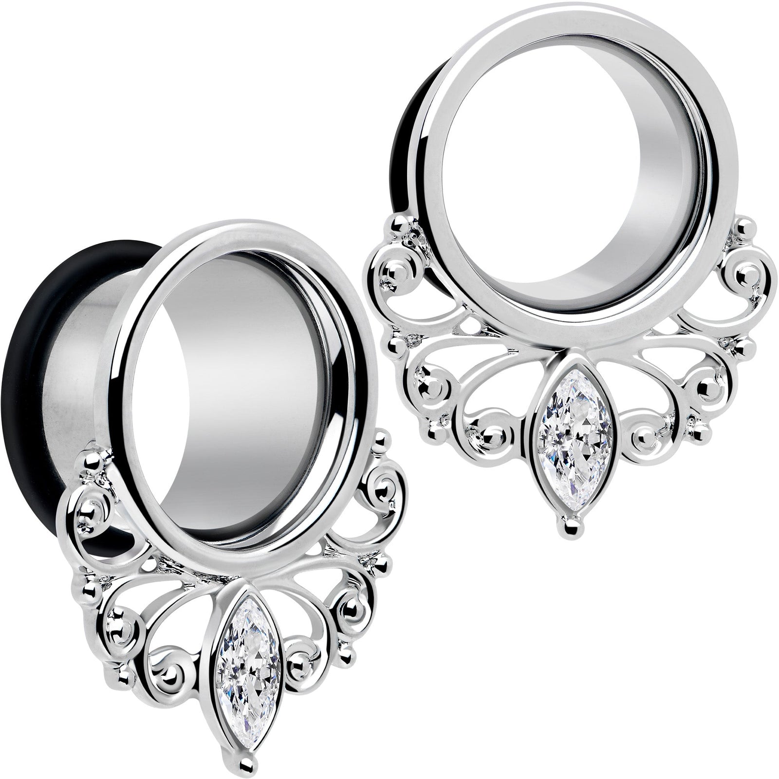 Clear Gem Drop Filigree Single Flare Tunnel Plug Set 6mm to 16mm
