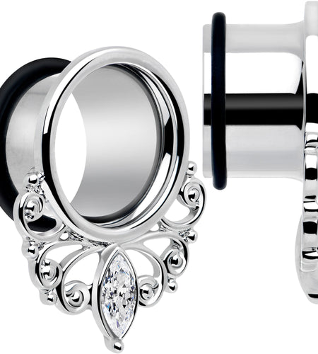 Clear Gem Drop Filigree Single Flare Tunnel Plug Set 6mm to 16mm