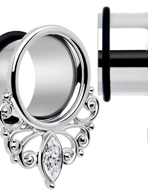 Load image into Gallery viewer, Clear Gem Drop Filigree Single Flare Tunnel Plug Set 6mm to 16mm
