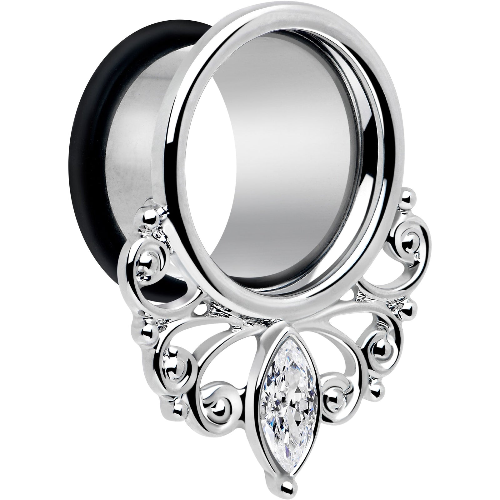 Clear Gem Drop Filigree Single Flare Tunnel Plug Set 6mm to 16mm