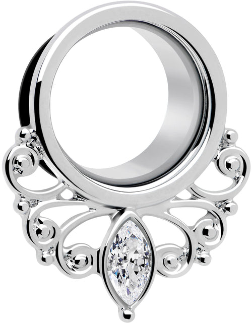 Load image into Gallery viewer, Clear Gem Drop Filigree Single Flare Tunnel Plug Set 6mm to 16mm
