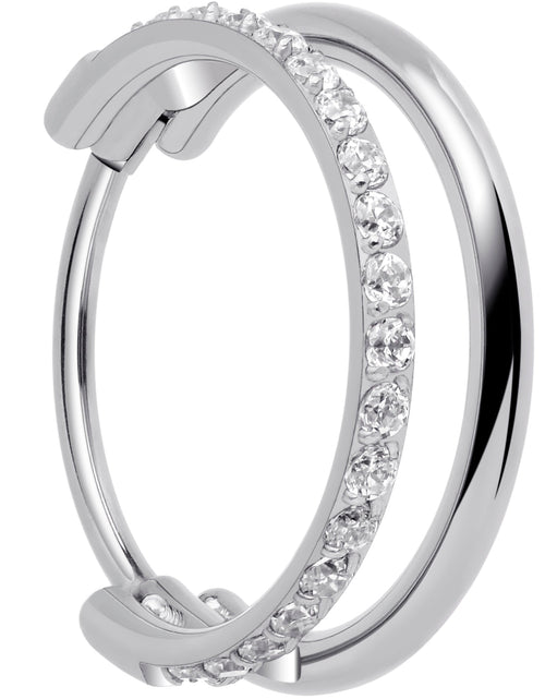 Load image into Gallery viewer, Single Row Micro Gem Implant Grade Titanium Hinged Double Hoop Nose Ring
