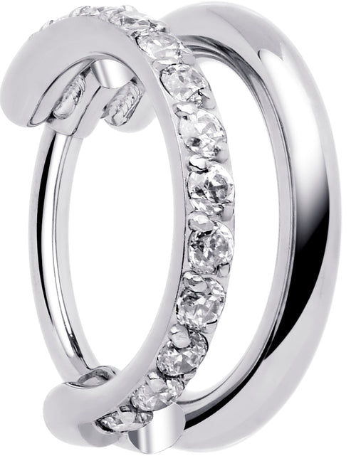 Load image into Gallery viewer, Single Row Micro Gem Implant Grade Titanium Hinged Double Hoop Nose Ring
