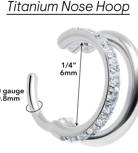Single Row Micro Gem Implant Grade Titanium Hinged Double Hoop Nose Ring
