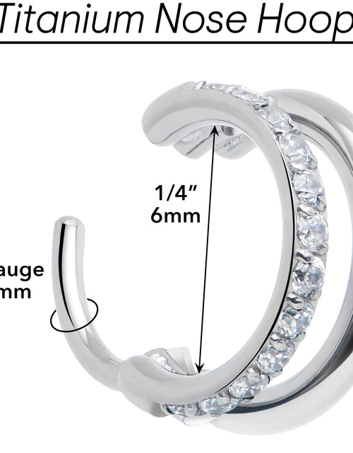 Load image into Gallery viewer, Single Row Micro Gem Implant Grade Titanium Hinged Double Hoop Nose Ring
