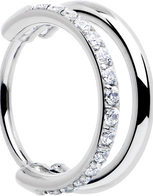 Load image into Gallery viewer, Single Row Micro Gem Implant Grade Titanium Hinged Double Hoop Nose Ring
