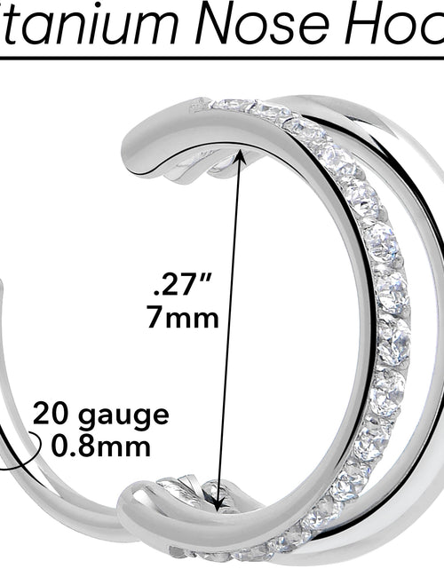Load image into Gallery viewer, Single Row Micro Gem Implant Grade Titanium Hinged Double Hoop Nose Ring
