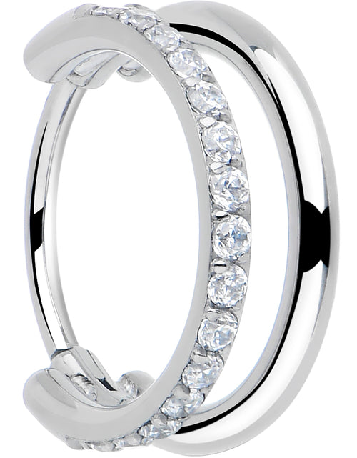 Load image into Gallery viewer, Single Row Micro Gem Implant Grade Titanium Hinged Double Hoop Nose Ring
