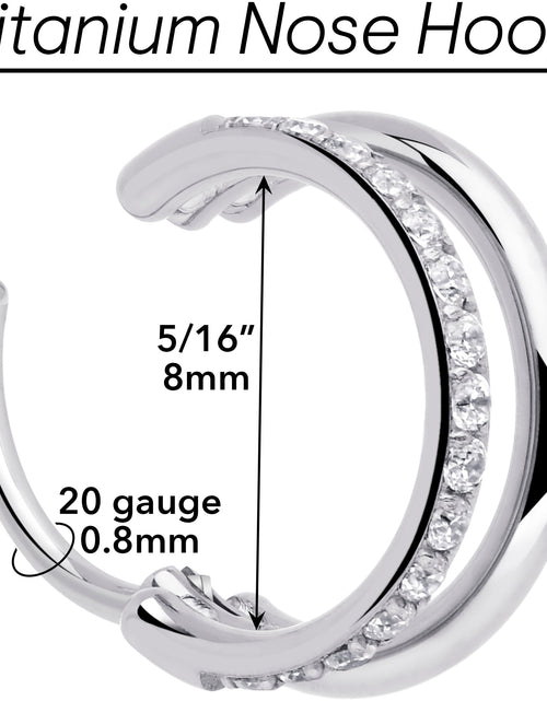 Load image into Gallery viewer, Single Row Micro Gem Implant Grade Titanium Hinged Double Hoop Nose Ring
