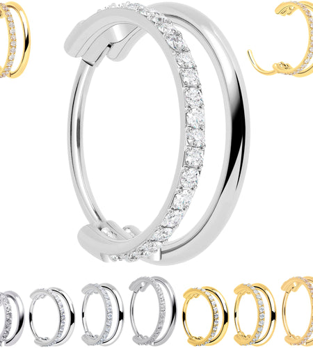 Single Row Micro Gem Implant Grade Titanium Hinged Double Hoop Nose Ring