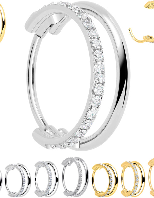 Load image into Gallery viewer, Single Row Micro Gem Implant Grade Titanium Hinged Double Hoop Nose Ring
