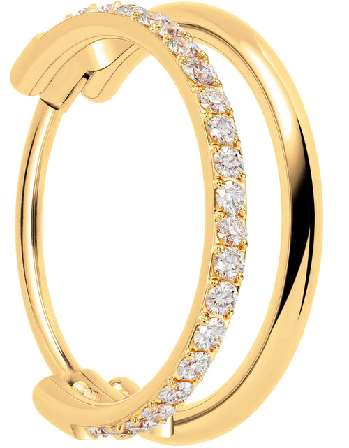Load image into Gallery viewer, Single Row Micro Gem Implant Grade Titanium Hinged Double Hoop Nose Ring
