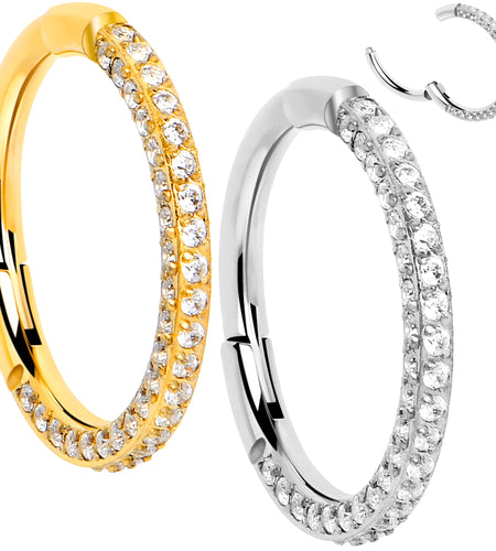 18G Implant Grade Titanium Triple Sided Micro Gem Hinged Nose Hoop