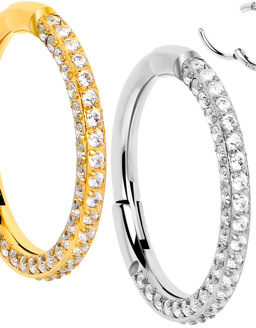 Load image into Gallery viewer, 18G Implant Grade Titanium Triple Sided Micro Gem Hinged Nose Hoop
