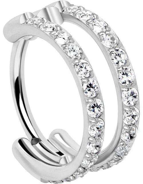 Load image into Gallery viewer, 20G Double Row Micro Gem Implant Grade Titanium Hinged Double Hoop Nose Ring
