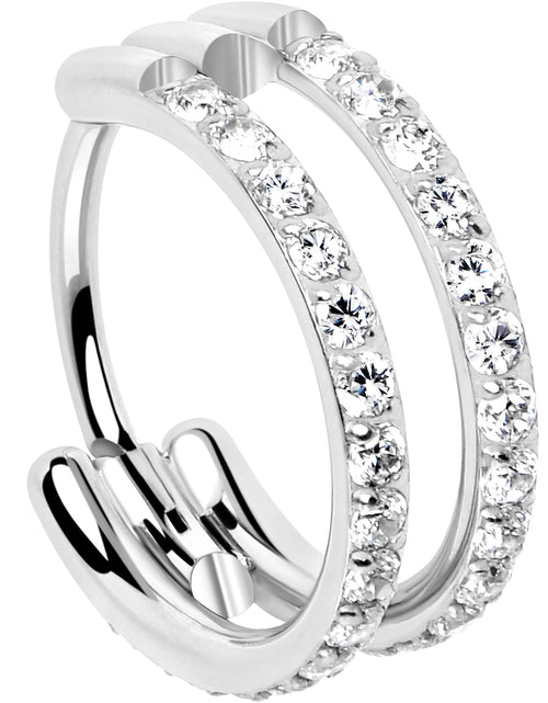 Load image into Gallery viewer, 20G Double Row Micro Gem Implant Grade Titanium Hinged Double Hoop Nose Ring
