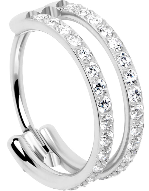 Load image into Gallery viewer, 20G Double Row Micro Gem Implant Grade Titanium Hinged Double Hoop Nose Ring
