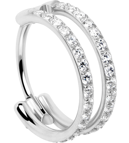 20G Double Row Micro Gem Implant Grade Titanium Hinged Double Hoop Nose Ring