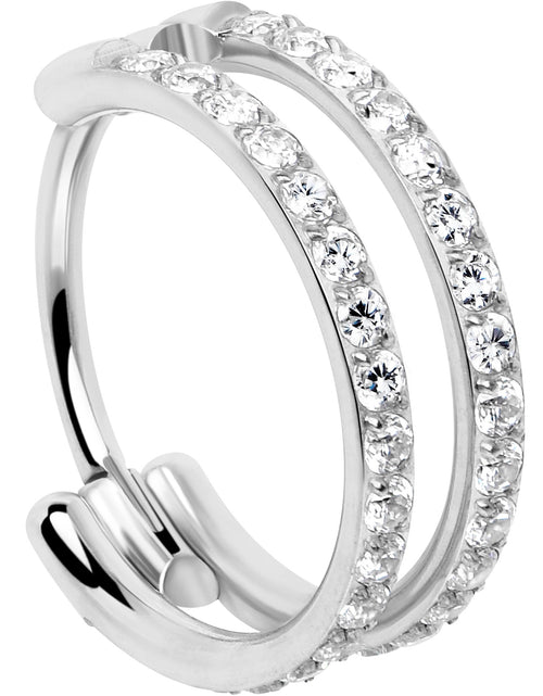 Load image into Gallery viewer, 20G Double Row Micro Gem Implant Grade Titanium Hinged Double Hoop Nose Ring
