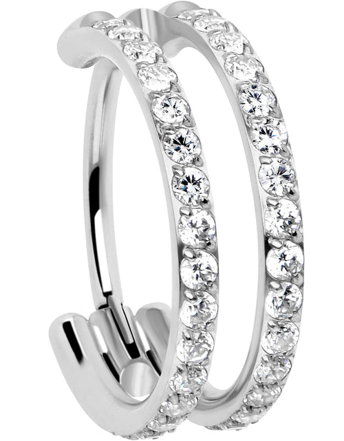 Load image into Gallery viewer, 20G Double Row Micro Gem Implant Grade Titanium Hinged Double Hoop Nose Ring
