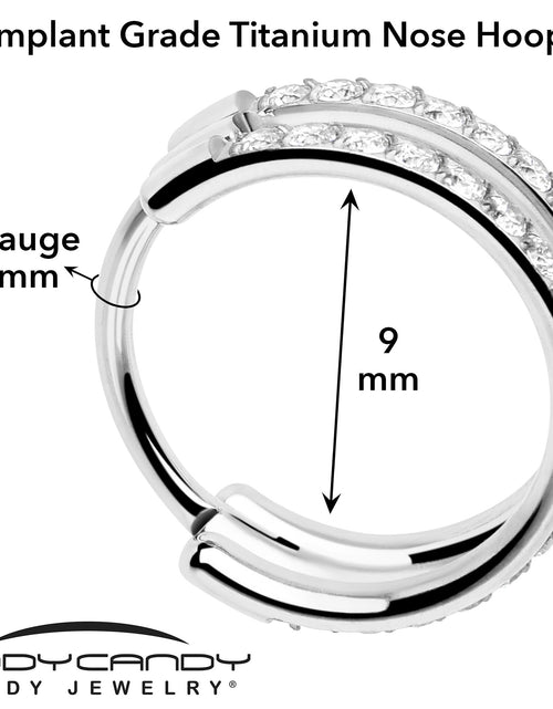 Load image into Gallery viewer, 20G Double Row Micro Gem Implant Grade Titanium Hinged Double Hoop Nose Ring
