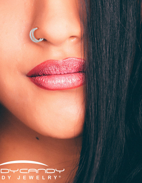 Load image into Gallery viewer, 20G Double Row Micro Gem Implant Grade Titanium Hinged Double Hoop Nose Ring
