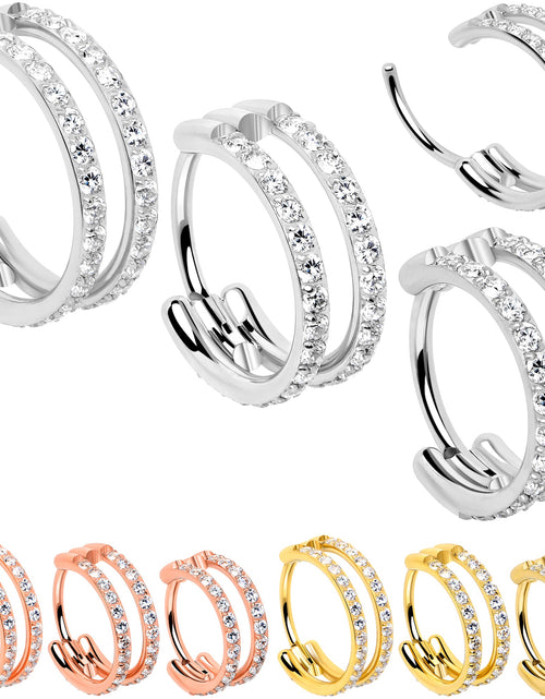 Load image into Gallery viewer, 20G Double Row Micro Gem Implant Grade Titanium Hinged Double Hoop Nose Ring
