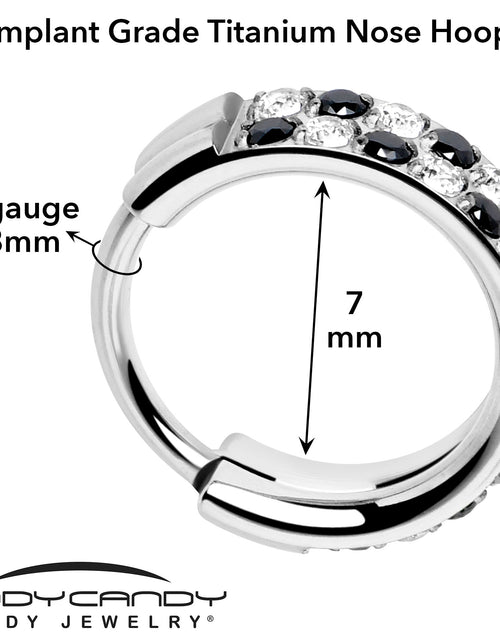 Load image into Gallery viewer, 20G CZ Double Row Checkerboard Implant Grade Titanium Nose Hoop
