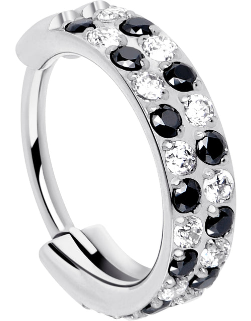 Load image into Gallery viewer, 20G CZ Double Row Checkerboard Implant Grade Titanium Nose Hoop
