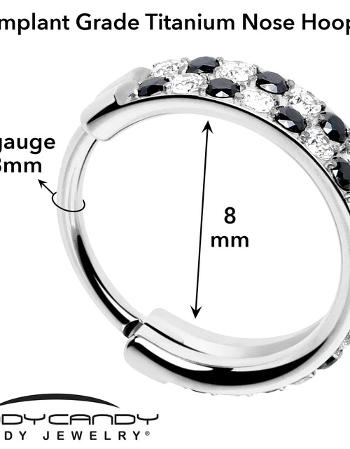 Load image into Gallery viewer, 20G CZ Double Row Checkerboard Implant Grade Titanium Nose Hoop
