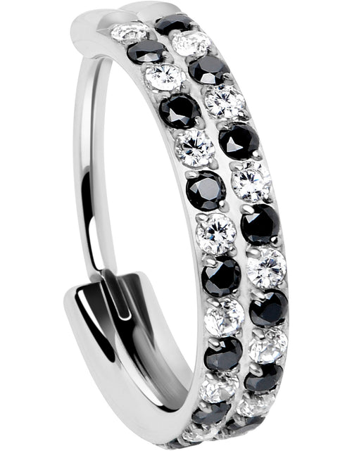 Load image into Gallery viewer, 20G CZ Double Row Checkerboard Implant Grade Titanium Nose Hoop
