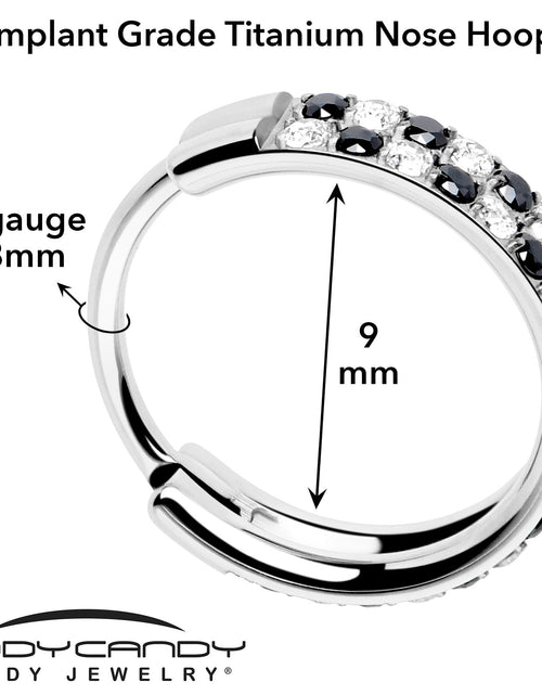Load image into Gallery viewer, 20G CZ Double Row Checkerboard Implant Grade Titanium Nose Hoop
