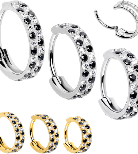 20G CZ Double Row Checkerboard Implant Grade Titanium Nose Hoop