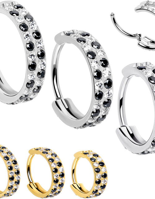 Load image into Gallery viewer, 20G CZ Double Row Checkerboard Implant Grade Titanium Nose Hoop

