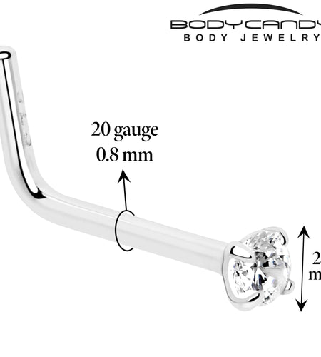 20G Gold Plated 925 Sterling Silver 2mm CZ L-Shape Nose Ring