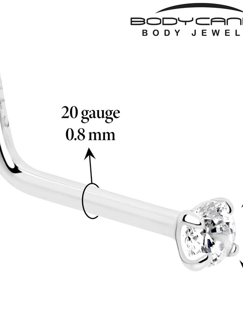 Load image into Gallery viewer, 20G Gold Plated 925 Sterling Silver 2mm CZ L-Shape Nose Ring
