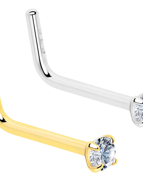 Load image into Gallery viewer, 20G Gold Plated 925 Sterling Silver 2mm CZ L-Shape Nose Ring
