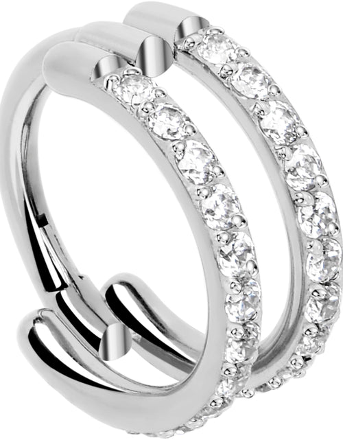 Load image into Gallery viewer, 18G Double Row Micro Gem Implant Grade Titanium Hinged Double Hoop Nose Ring
