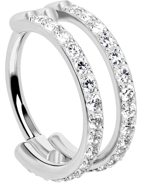 Load image into Gallery viewer, 18G Double Row Micro Gem Implant Grade Titanium Hinged Double Hoop Nose Ring
