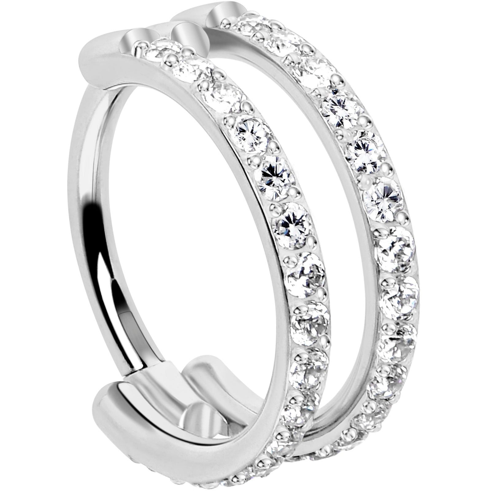 18G Double Row Micro Gem Implant Grade Titanium Hinged Double Hoop Nose Ring