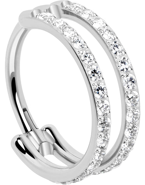 Load image into Gallery viewer, 18G Double Row Micro Gem Implant Grade Titanium Hinged Double Hoop Nose Ring
